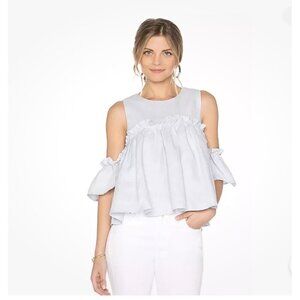 J.O.A.‎ Los Angeles Layered Ruffle Cold Shoulder Top Chambray 100% Linen Size S